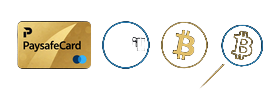 Zahlungslogos PaysafeCard, Skrill und Bitcoin f&uuml;r Bonus-Einzahlungen bei 30bet Casino