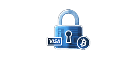 SSL-Sicherheitssiegel mit Zahlungsmethoden Visa und Bitcoin bei 30bet Casino
